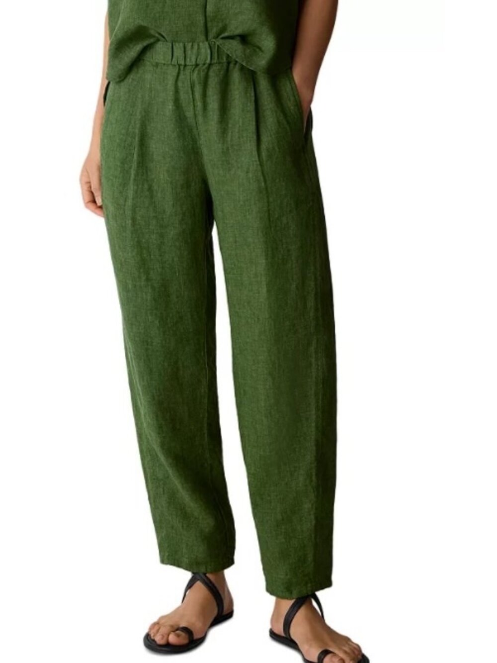 Eileen Fisher Linen Ankle Pleated Lantern Pants Size Large